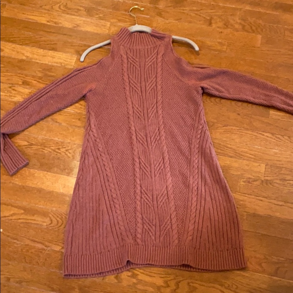 Peek-a-boo shoulder sweater dress